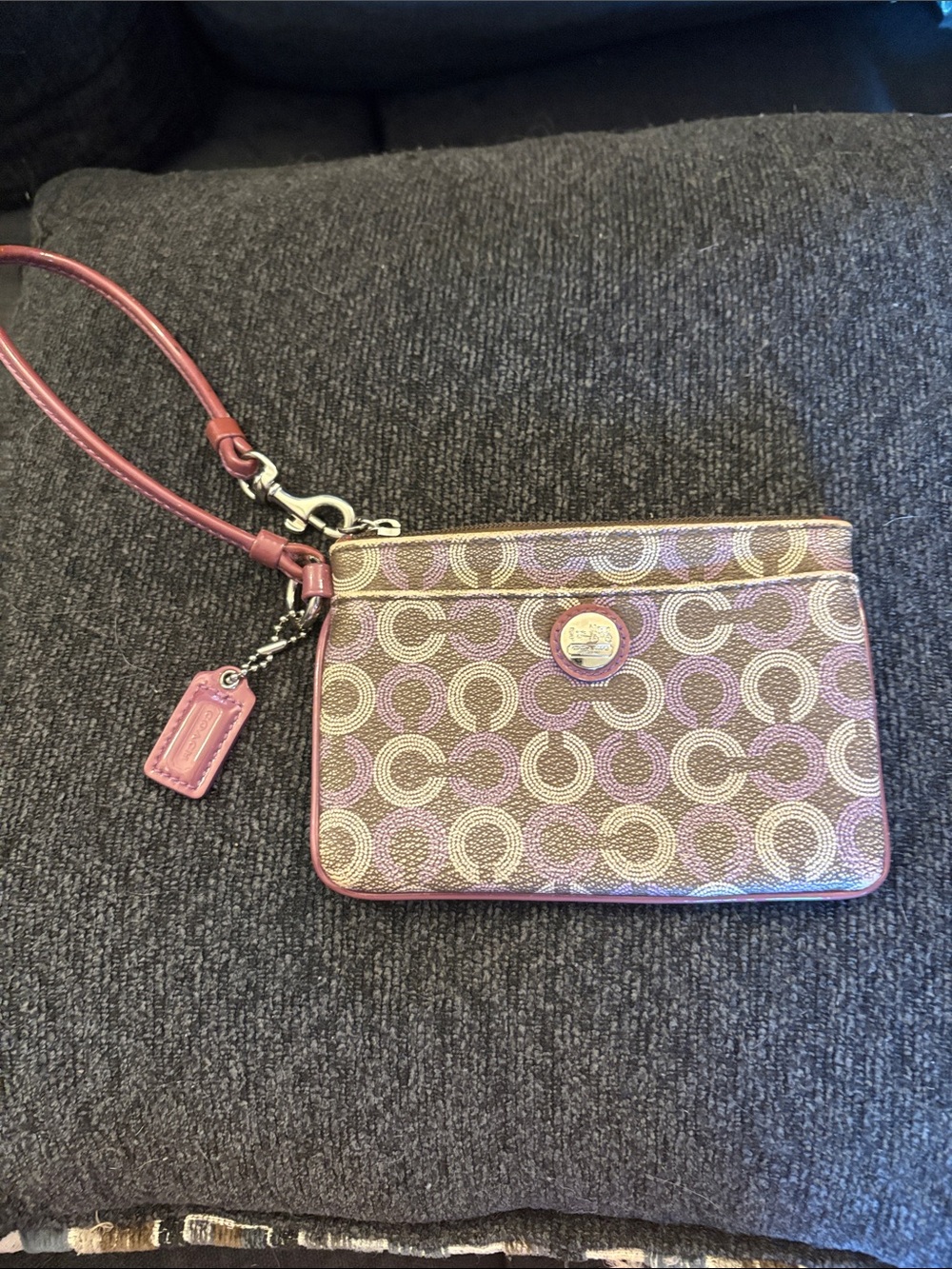 Coach Signature Wristlet in Pink and Tan